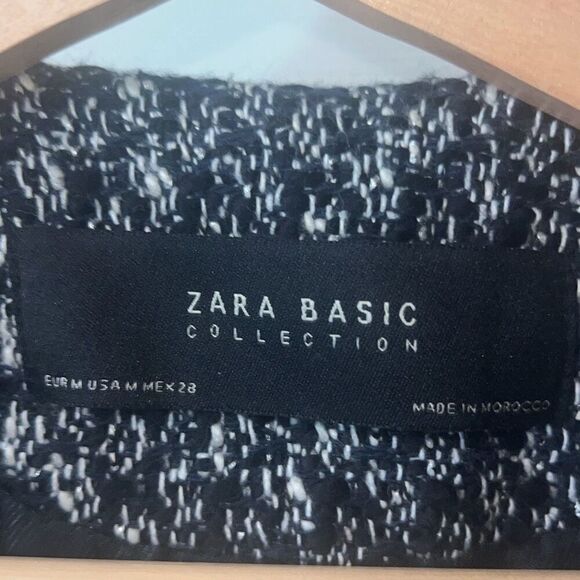 ✨Zara Classic Minimalist Tweed Blue White Zip Up Sz Medium Peacoat✨ - Picture 9 of 10